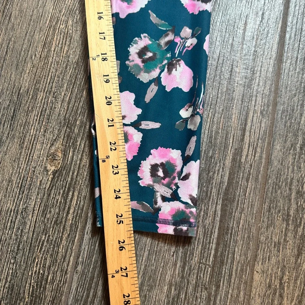 Women's Teal Floral Leggings‎ Activewear Pants High Waist Stretch Workout Gym